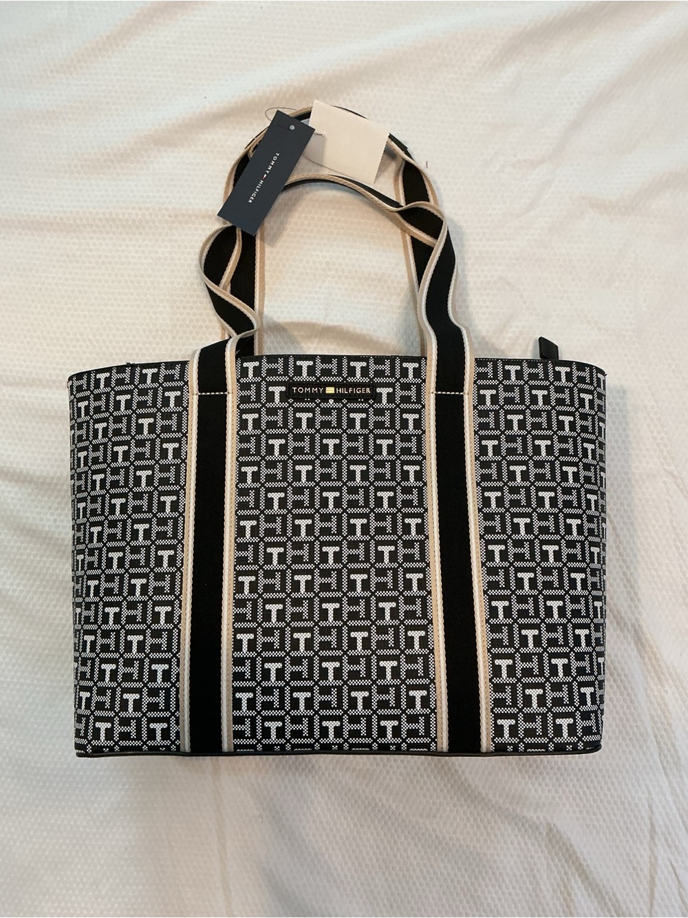 Tommy Hilfiger Black & Cream Jacquard Logo Tote